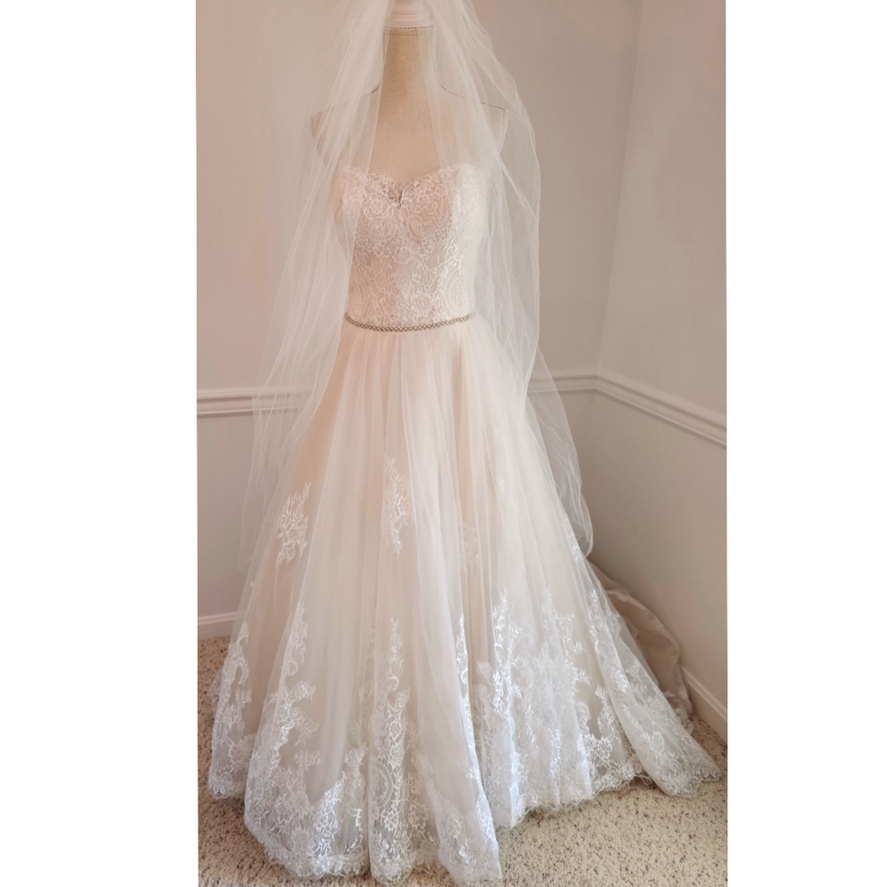 Fairytale Classic Ivory Sand Lace Tulle Sweetheart Ball Gown Wedding Dress